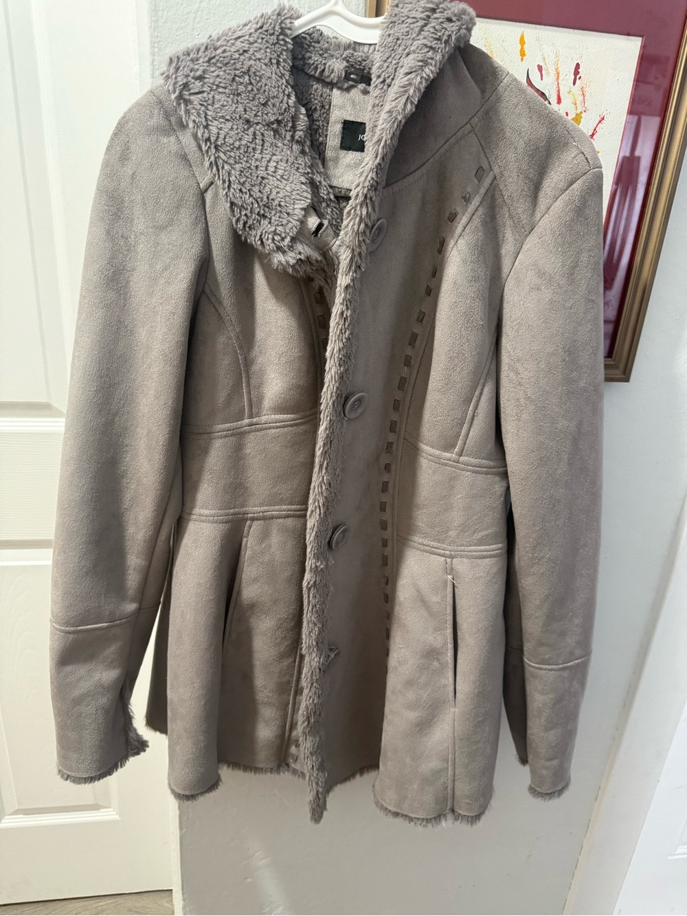 Jones New York Light Gray penny laneHooded Jacket vintage Y2K fur